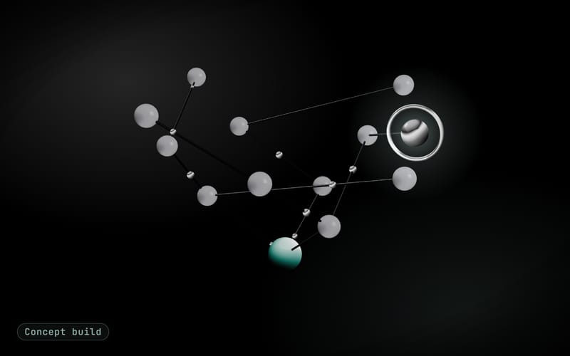 Concept build cover: sage planner, tool and source nodes linked by glowing edges on dark ink
