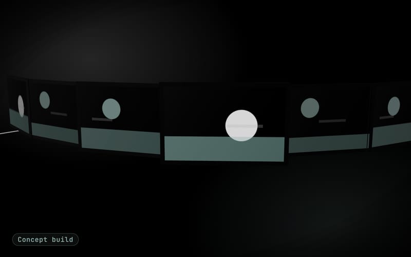 Concept build cover: a sage filmstrip of slide frames turning in dark ink