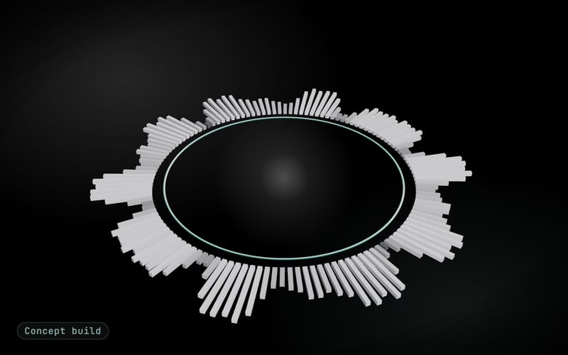 Concept build cover: a silver waveform ring pulsing over a dark ink field