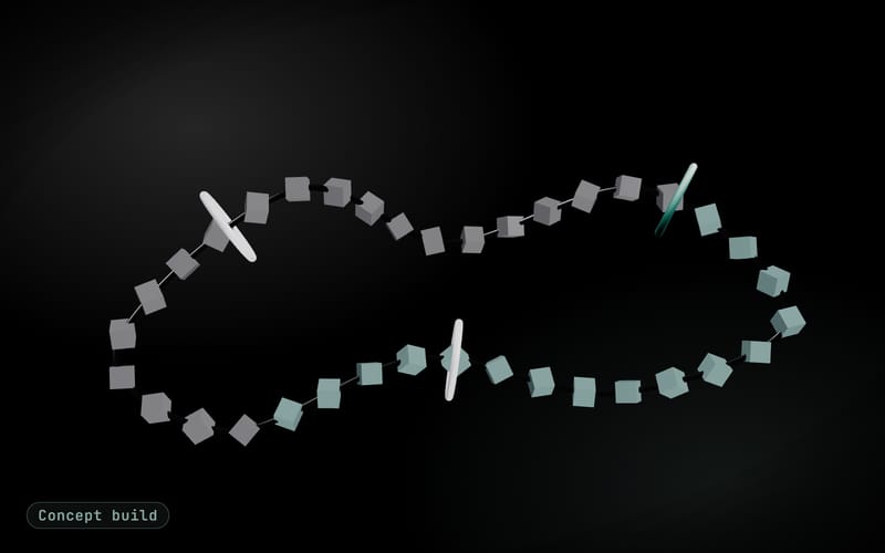 Concept build cover: claim tokens on a curved track, one held at a checkpoint until it is complete