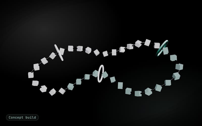 Concept build cover: invoice tokens riding a curved track through check and approval stations