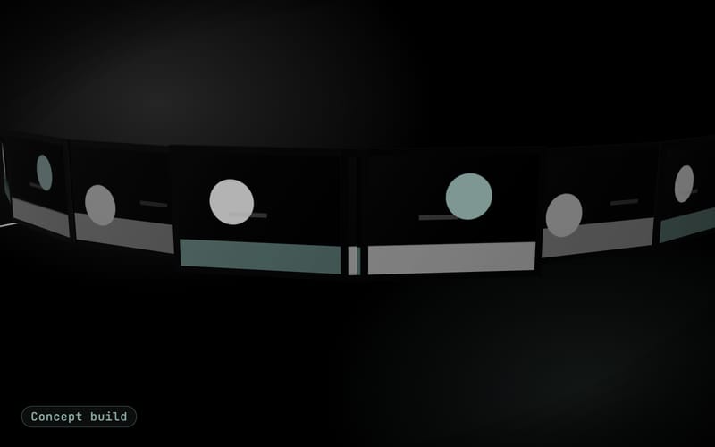 Concept build cover: a silver filmstrip of glowing frames curving through dark ink