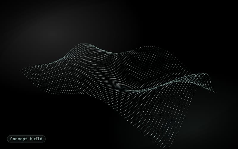 Concept build cover: sage particles settling into a smooth manifold on dark ink
