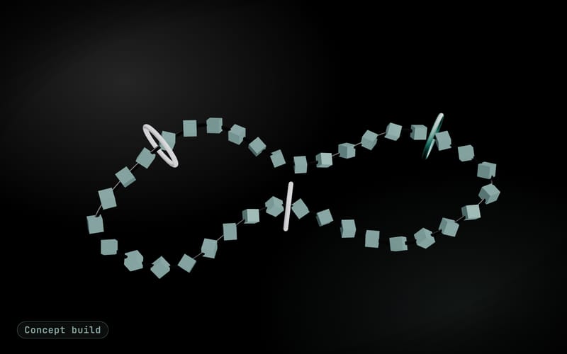 Concept build cover: onboarding tokens moving along a curved track, one pausing at a retry station