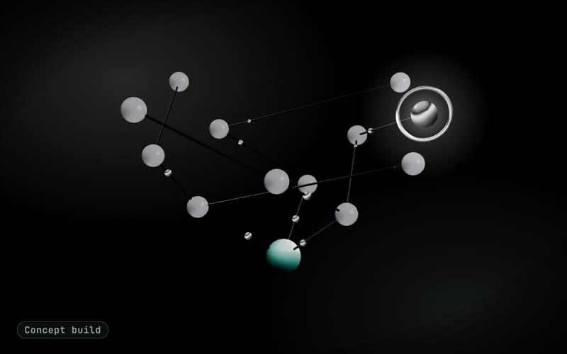Concept build cover: four pearl agent nodes passing one task along glowing edges to an approval gate